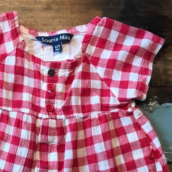 Souris Mini Dress Short sleeve Gingham Red White Baby Size 6-9m - Picture 1 of 7